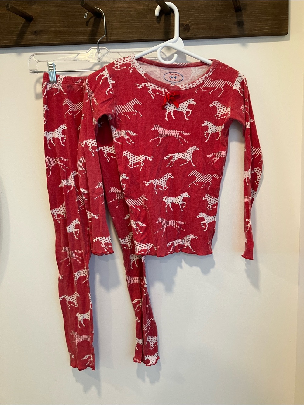 Sara's Prints Red and White Horse-Print Kids Pajama Set